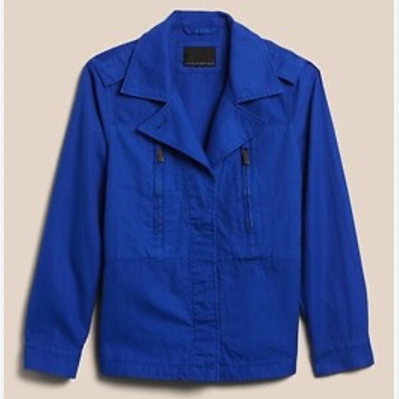 Banana Republic petite cotton-linen utility jacket in vintage blue M - Picture 1 of 7
